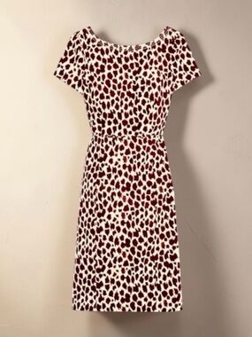 J. Crew V-Back Giraffe Print Short Sleeve Dress with Pink Ribbon Accent Size 12P
